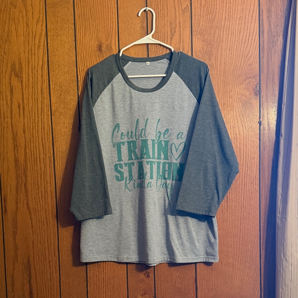 Gray and Green Adult Raglan Shirt